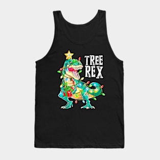 Tree Rex Christmas T-Rex With Xmas Lights Dinosaur Kids Boys Tank Top